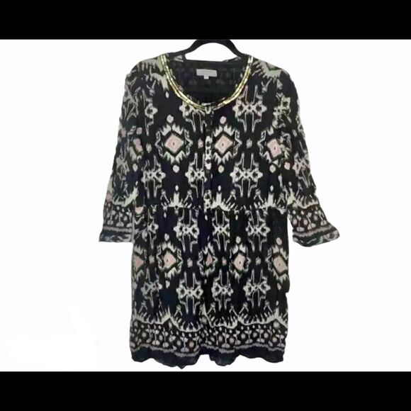 World Market Ikat Print Boho Tunic Black Shirt Dress Women’s Small 4 - Picture 3 of 5